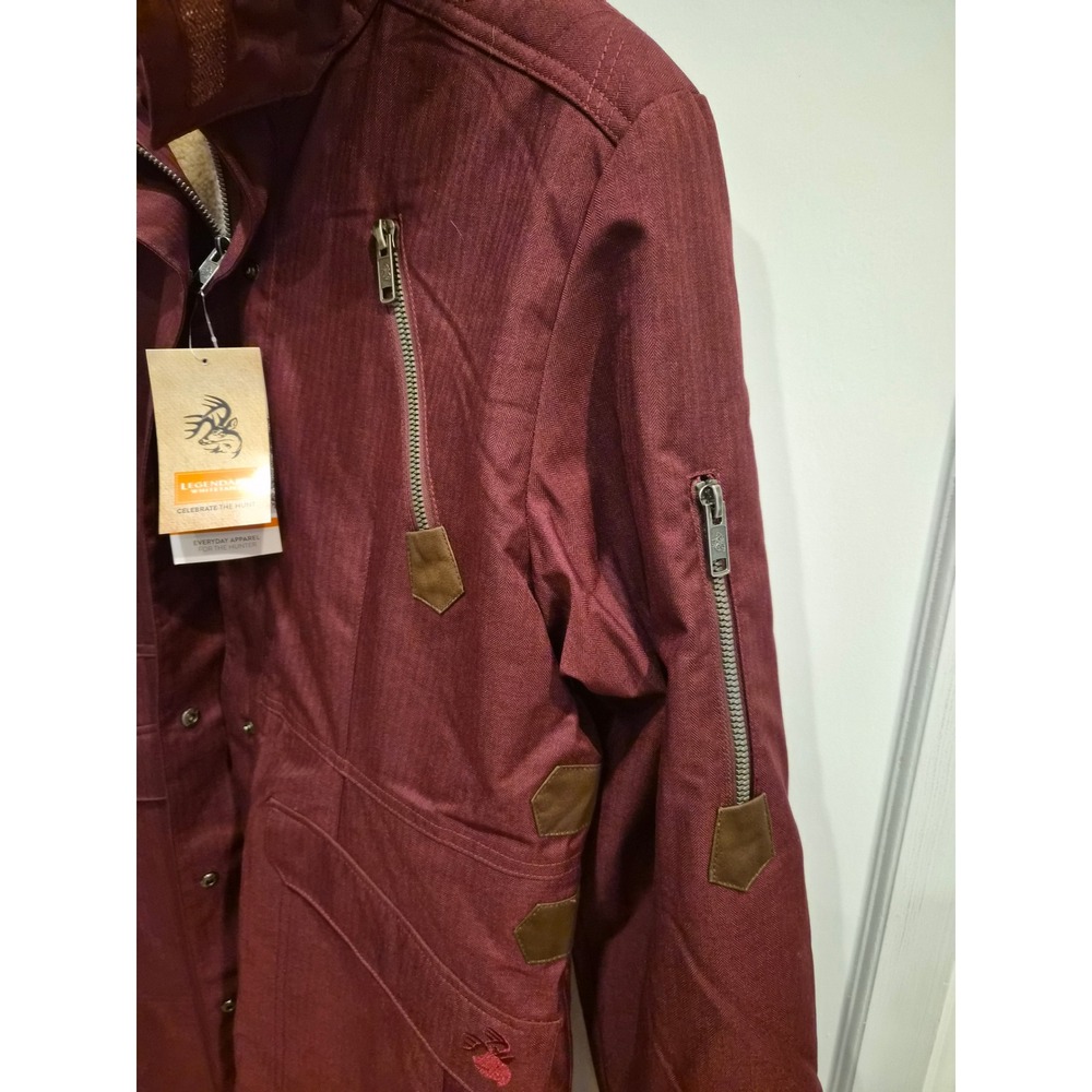 Legendary Whitetails Womens Anchorage Parka Maroon Herringbone Faux Fur Hood MD - Picture 8 of 10
